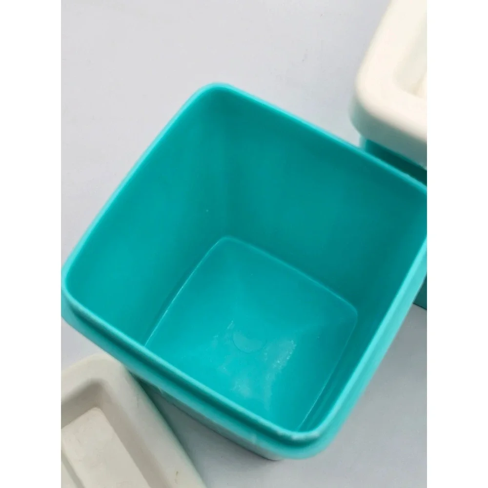 Vintage 70s Canister Set of 2 Teal Retro Tea Coffee Plastic Kitchen Storage MCM